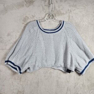 BDG Sweater Womens Small Gray Blue Trim Crop Knit Dolman Sleeve Casual Boho Y2K